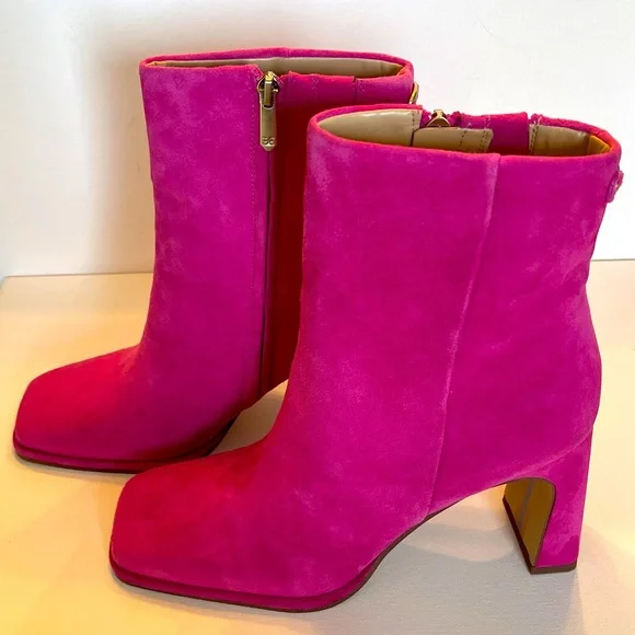 NIB SAM EDELMAN IRIE SQUARE TOE BRIGHT DAHLIA SUEDE ANKLE BOOTIE WOMENS 8.5 WIDE - Picture 8 of 15
